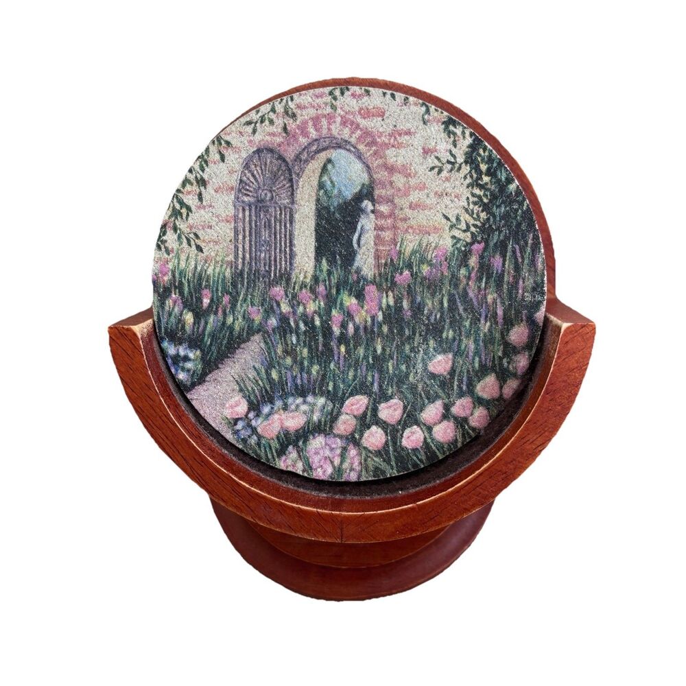 VTG Thirstystone SANDSTONE Coasters Set of 3 With wood holder Secret GARDEN